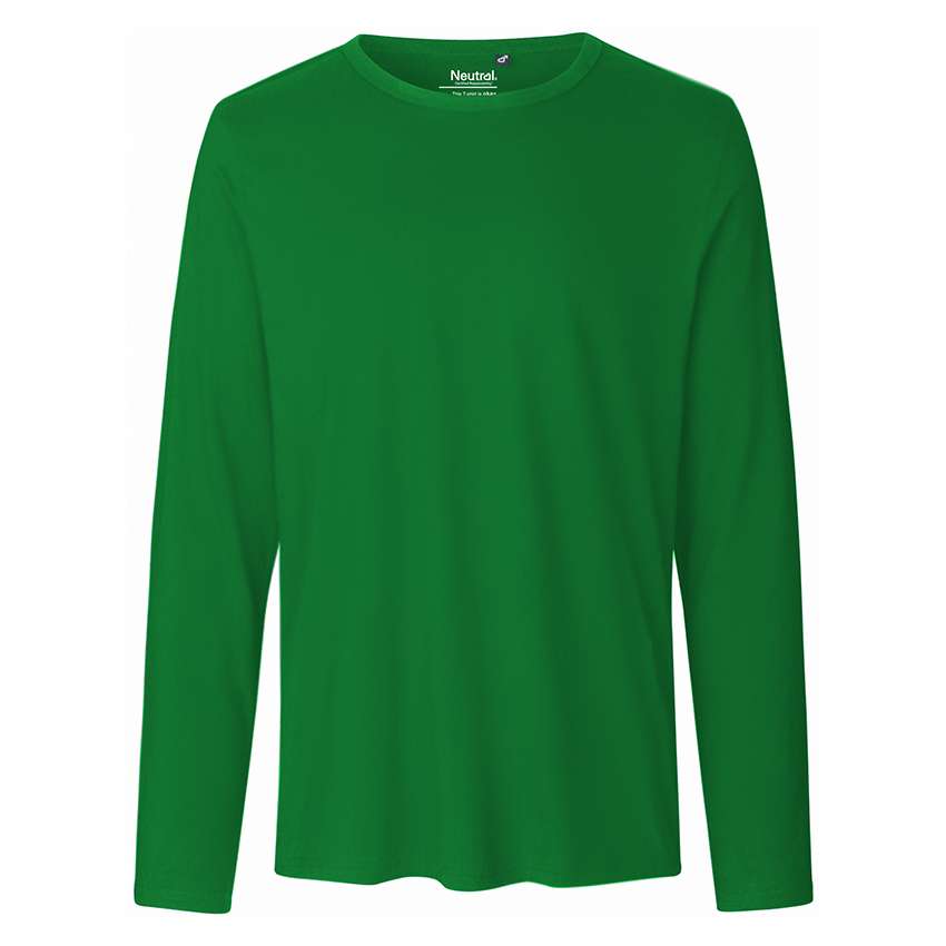 Grünes langärmeliges T‑Shirt in Frontansicht auf weißem Hintergrund