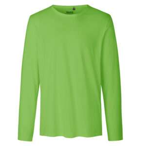Helles limettengrünes langärmeliges T‑Shirt mit Rundhalsausschnitt, Frontansicht