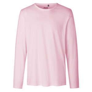 Hellrosa langärmliges T‑Shirt mit Rundhalsausschnitt, Vorderansicht