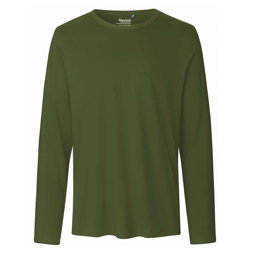 Olivgrünes, schlichtes Langarmshirt mit Rundhalsausschnitt