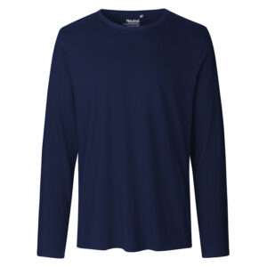 Dunkelblaues, schlichtes Langarmshirt mit Rundhalsausschnitt