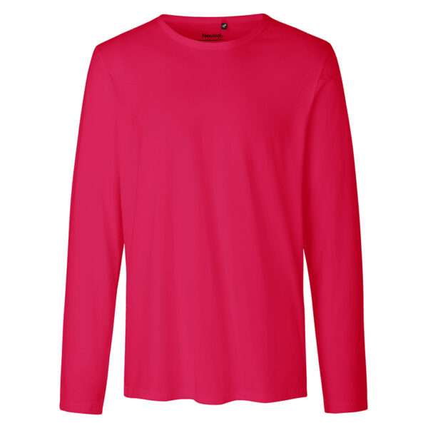 Pinkes langärmeliges Rundhals-T-Shirt aus glattem Baumwollstoff, schlichtes Design