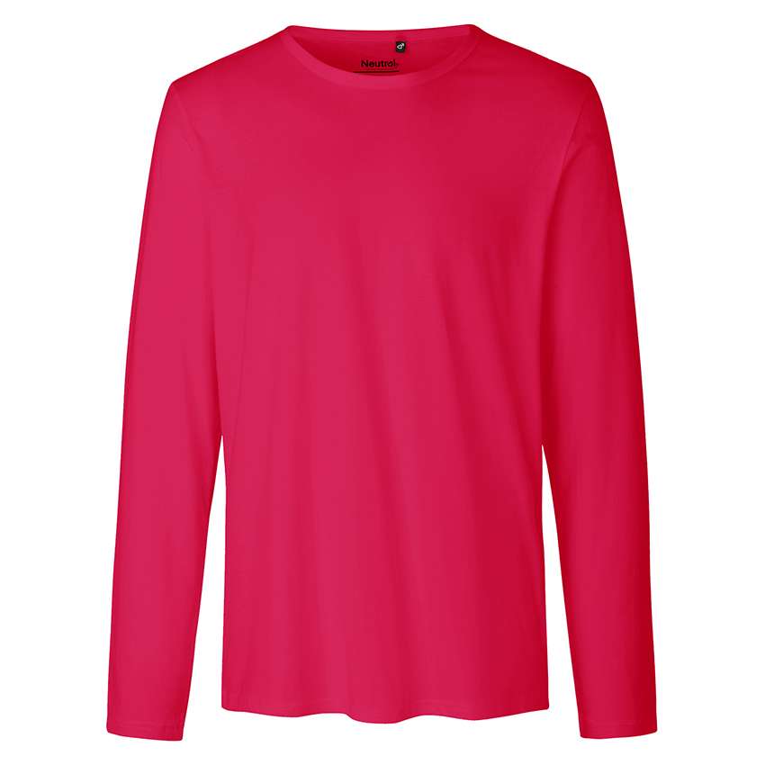 Pinkes langärmeliges Rundhals-T-Shirt aus glattem Baumwollstoff, schlichtes Design