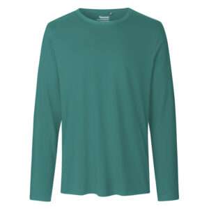 Türkisgrünes, unifarbenes langärmliges Rundhals-Shirt, klassisch