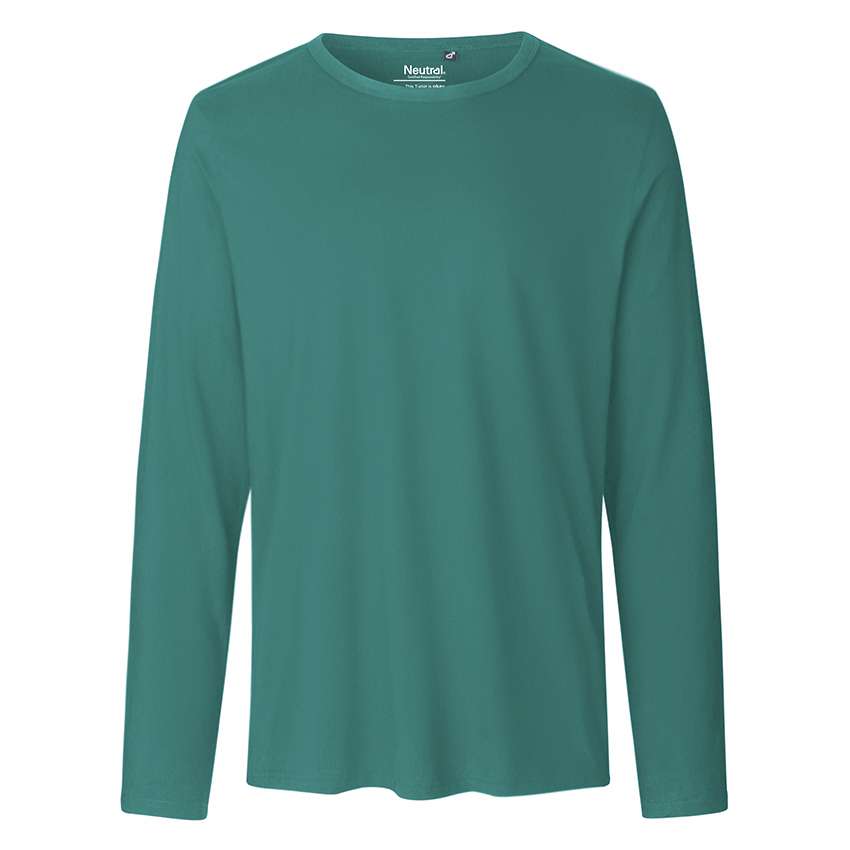 Türkisgrünes, unifarbenes langärmliges Rundhals-Shirt, klassisch