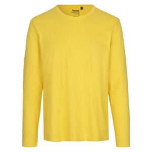 Gelbes langärmeliges Rundhals-T-Shirt, schlichtes Baumwolloberteil