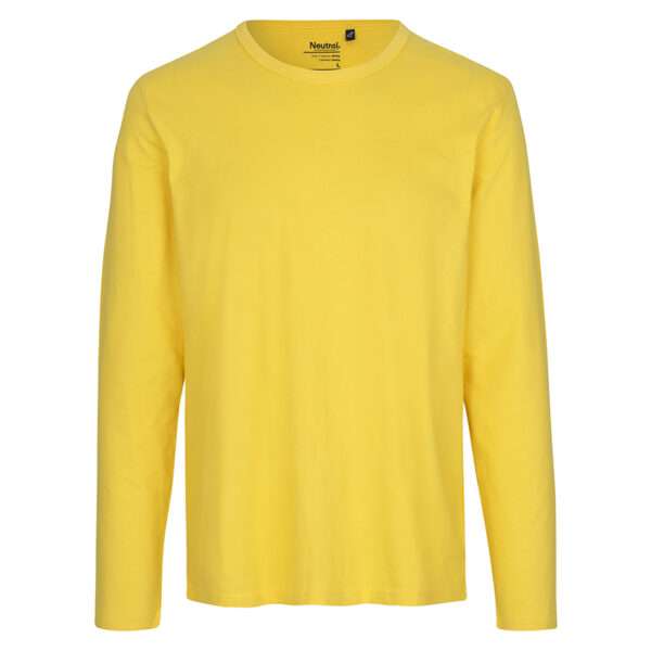 Gelbes langärmeliges Rundhals-T-Shirt, schlichtes Baumwolloberteil