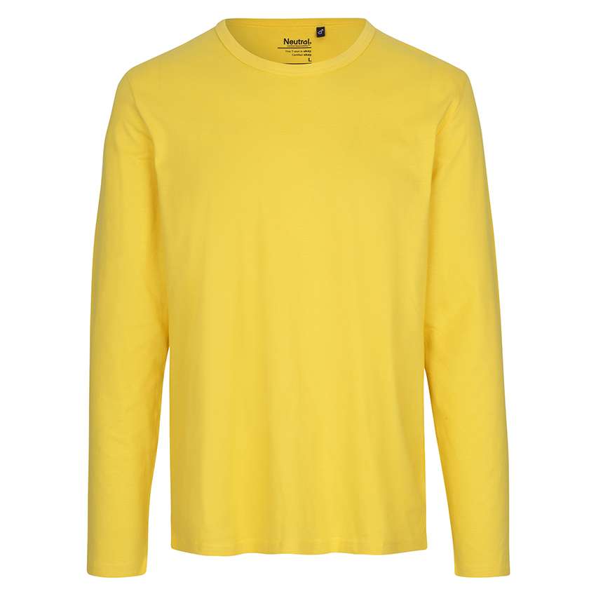Gelbes langärmeliges Rundhals-T-Shirt, schlichtes Baumwolloberteil