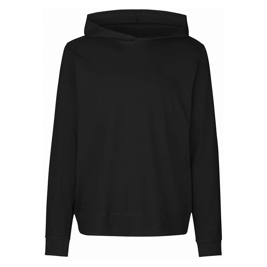 Schwarzer Kapuzenpullover mit langen Ärmeln, schlichtes Design