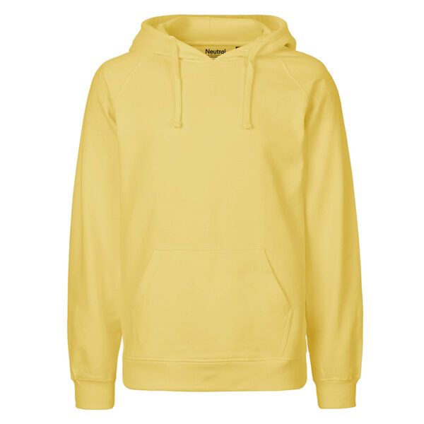 Hellgelber Kapuzenpullover mit Kängurutasche und Kordelzug, frontal