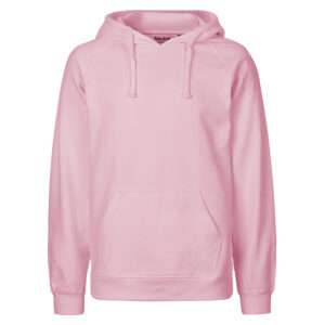 Hellrosa Kapuzenpullover mit Kängurutasche und Kordeln, schlichtes unbedrucktes Design