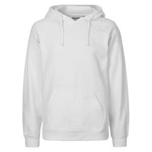 Schlichter weißer Kapuzenpullover mit Kängurutasche und Kordelzug, Vorderansicht