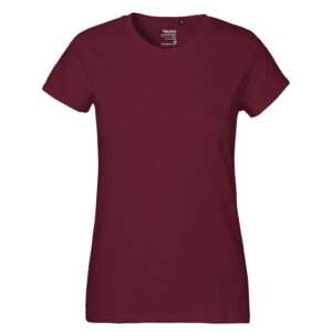 Bordeauxrotes Damen-T-Shirt mit Rundhalsausschnitt und kurzen Ärmeln, gerade geschnitten