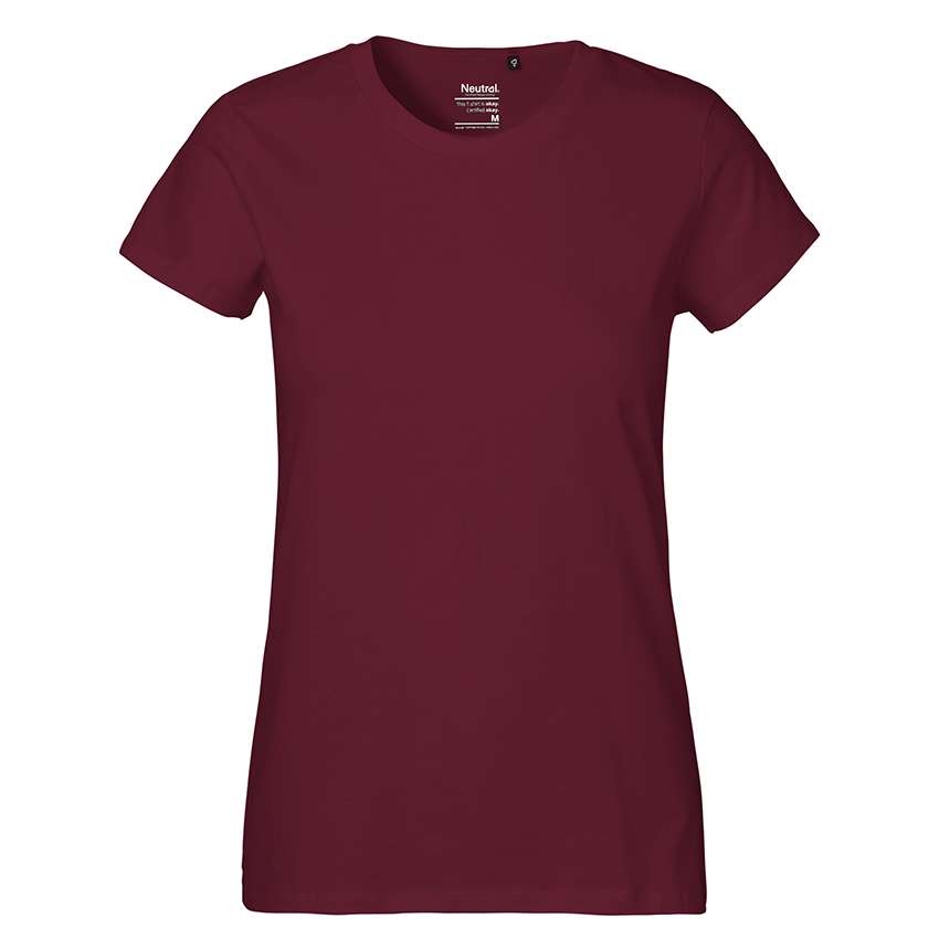 Bordeauxrotes Damen-T-Shirt mit Rundhalsausschnitt und kurzen Ärmeln, gerade geschnitten