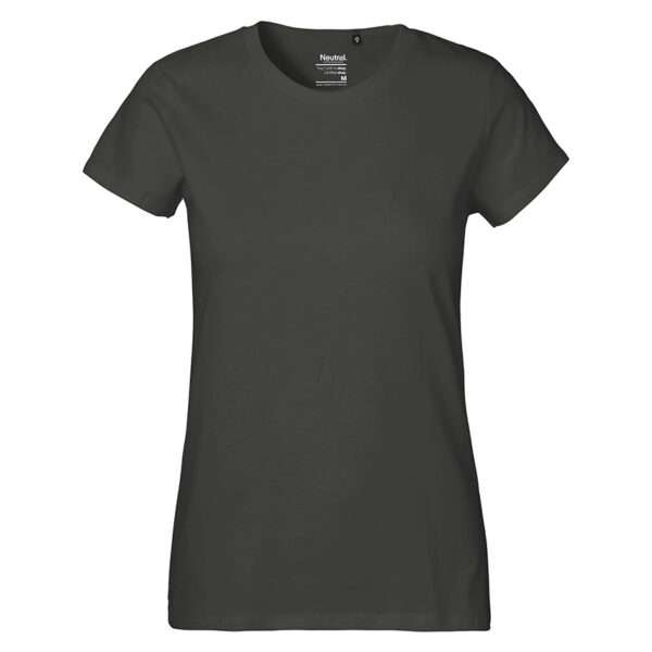 Damen-T-Shirt mit tailliertem Schnitt, dunkeloliv, Rundhalsausschnitt, kurzärmlig