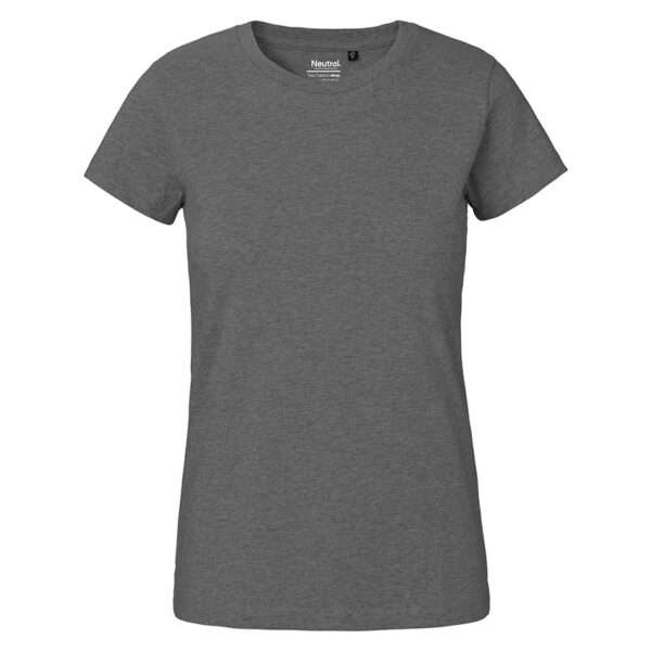 Unbedrucktes dunkelgraues Damen-T-Shirt mit Rundhalsausschnitt und kurzen Ärmeln