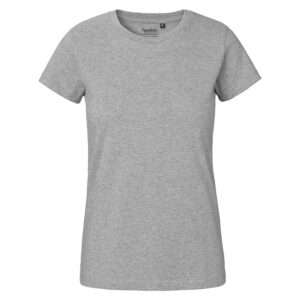Graues Damen-T-Shirt mit Rundhalsausschnitt, kurzen Ärmeln und schlichtem Schnitt