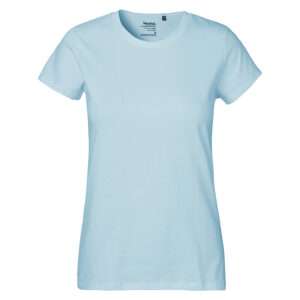 Hellblaues, kurzärmeliges Damen-T-Shirt mit Rundhalsausschnitt