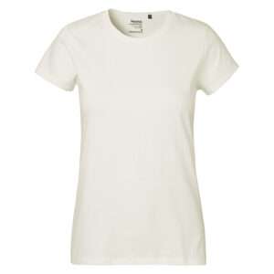 Schlichtes cremefarbenes Damen-T-Shirt mit Rundhalsausschnitt und kurzen Ärmeln