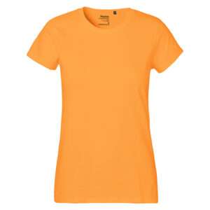 Oranges schlichtes Damen-T-Shirt mit Rundhalsausschnitt und kurzen Ärmeln