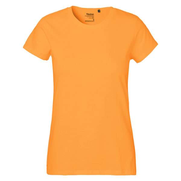 Oranges schlichtes Damen-T-Shirt mit Rundhalsausschnitt und kurzen Ärmeln