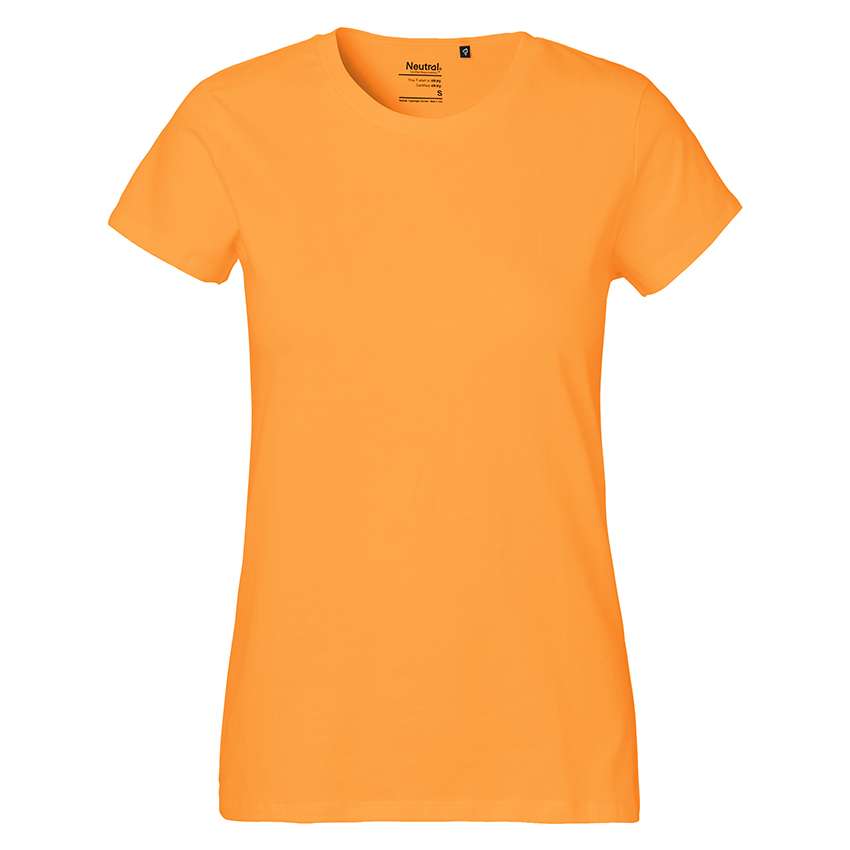 Oranges schlichtes Damen-T-Shirt mit Rundhalsausschnitt und kurzen Ärmeln