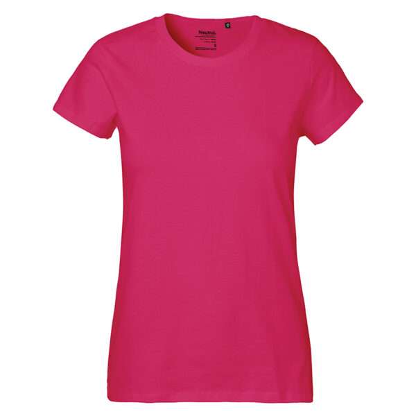 Damen-T-Shirt in knalligem Magenta, Rundhalsausschnitt und kurze Ärmel