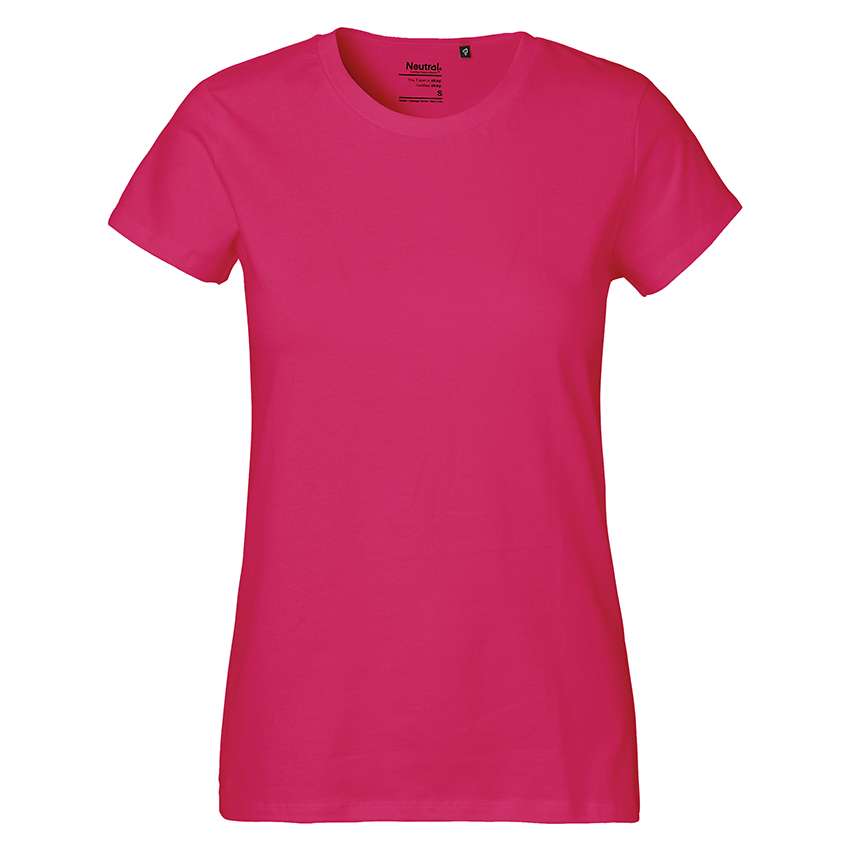 Damen-T-Shirt in knalligem Magenta, Rundhalsausschnitt und kurze Ärmel