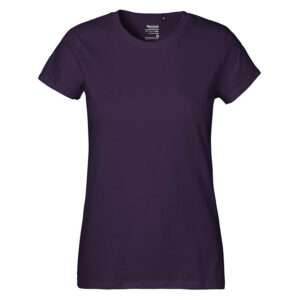 Einfarbiges Damen-T-Shirt, dunkelviolett, kurzärmelig mit Rundhalsausschnitt