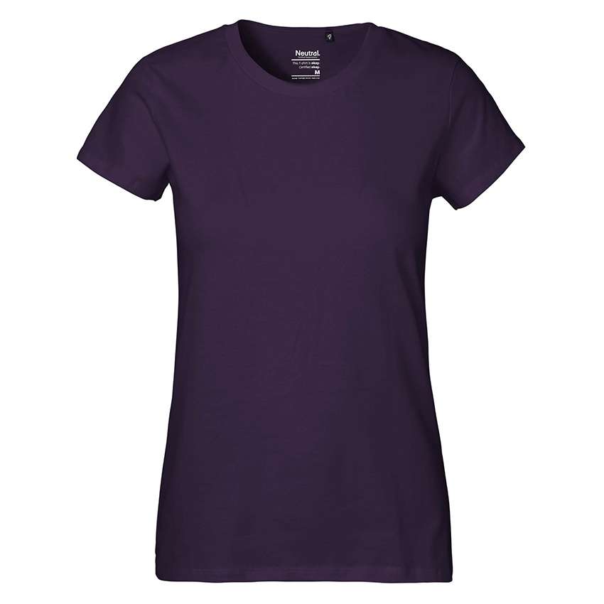 Einfarbiges Damen-T-Shirt, dunkelviolett, kurzärmelig mit Rundhalsausschnitt