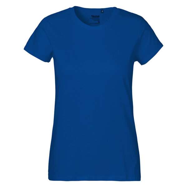 Schlichtes blaues Damen-T-Shirt mit Rundhalsausschnitt und kurzen Ärmeln