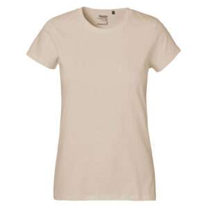 Beiges Damen-T-Shirt mit Rundhalsausschnitt und kurzen Ärmeln