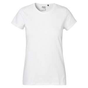 Weißes schlichtes Damen-T-Shirt mit Rundhalsausschnitt, Vorderansicht