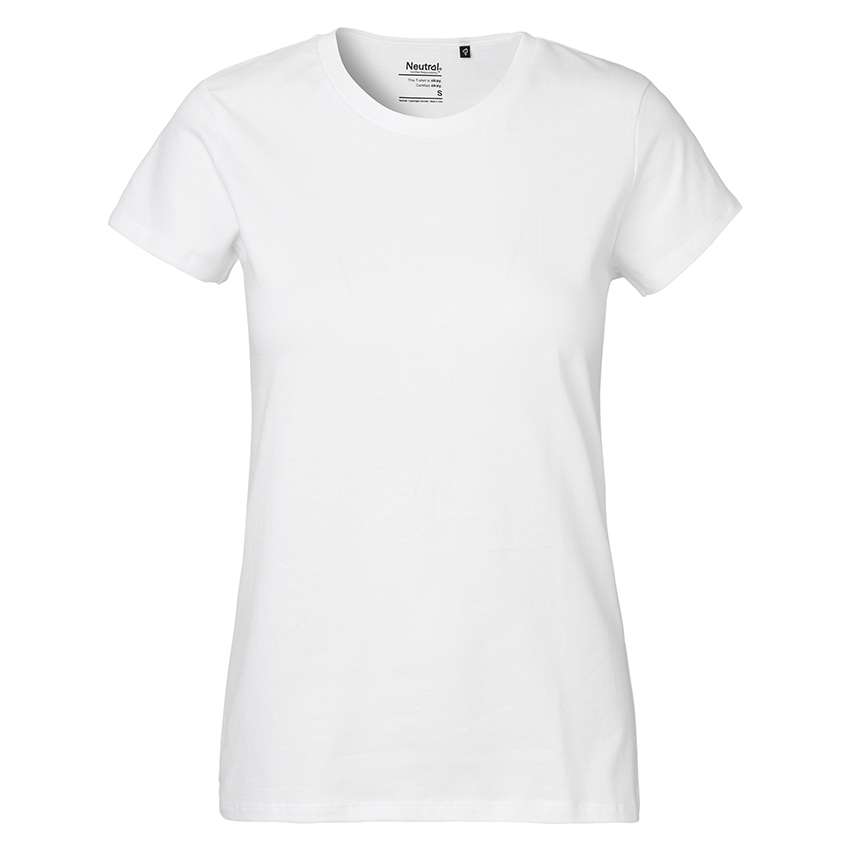 Weißes schlichtes Damen-T-Shirt mit Rundhalsausschnitt, Vorderansicht