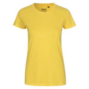 Gelbes schlichtes Damen-T-Shirt mit Rundhalsausschnitt, kurzärmlig