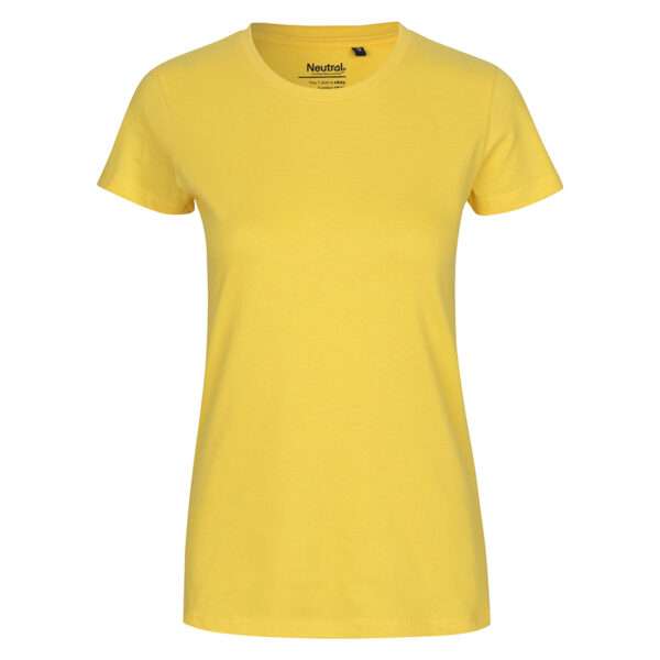 Gelbes schlichtes Damen-T-Shirt mit Rundhalsausschnitt, kurzärmlig
