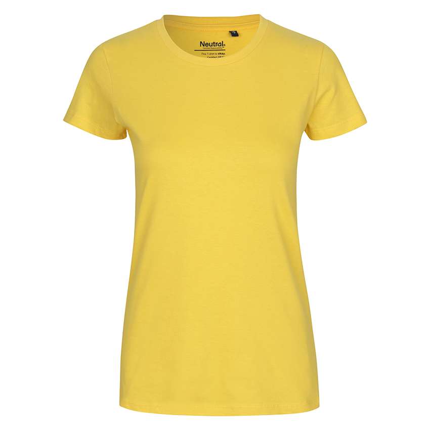 Gelbes schlichtes Damen-T-Shirt mit Rundhalsausschnitt, kurzärmlig