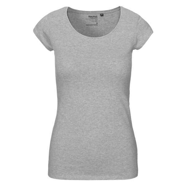 Graues, tailliertes Damen-T-Shirt mit Rundhalsausschnitt und kurzen Ärmeln