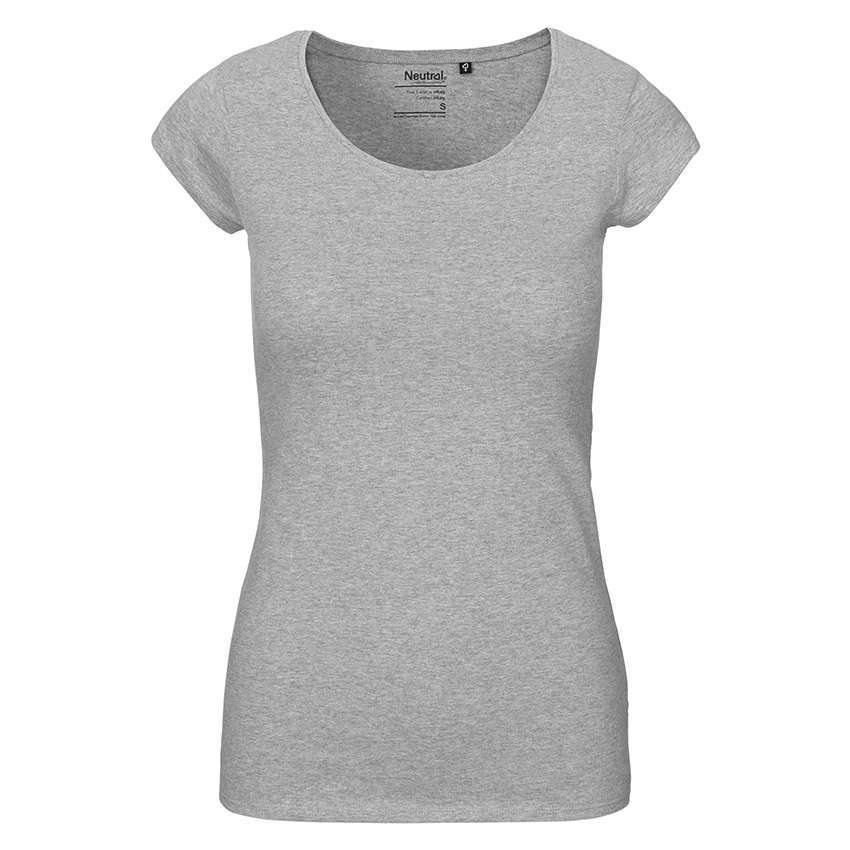 Graues, tailliertes Damen-T-Shirt mit Rundhalsausschnitt und kurzen Ärmeln