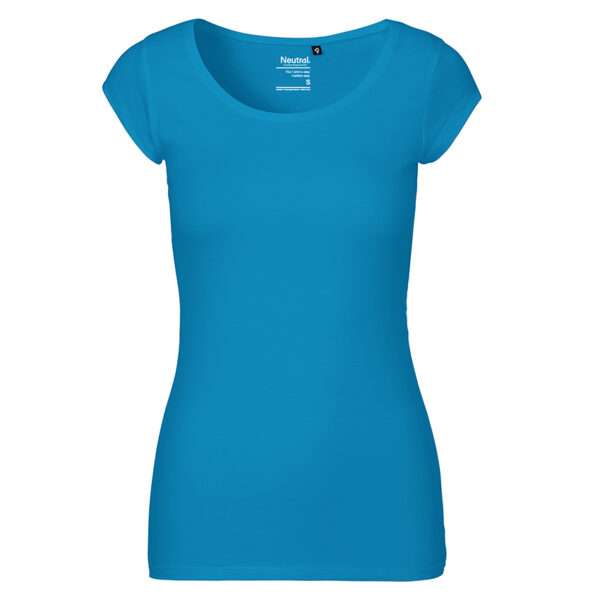 Türkisfarbenes, tailliertes Damen-T-Shirt mit kurzem Arm und Rundhalsausschnitt