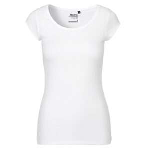 Weißes, tailliertes Damen-T-Shirt mit Rundhalsausschnitt und kurzen Ärmeln