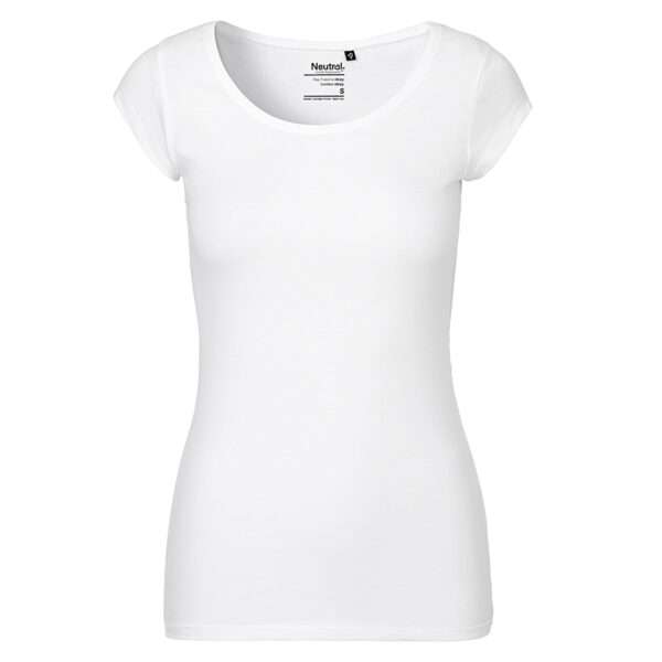 Weißes, tailliertes Damen-T-Shirt mit Rundhalsausschnitt und kurzen Ärmeln