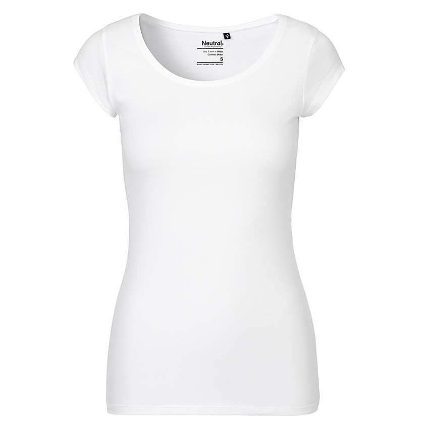 Weißes, tailliertes Damen-T-Shirt mit Rundhalsausschnitt und kurzen Ärmeln