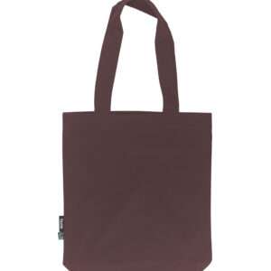 Dunkelrote Stofftasche mit langen Henkeln und Fairtrade-Label