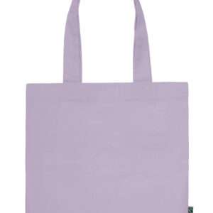 Hellviolette Stofftasche mit langen Henkeln und Fairtrade-Label