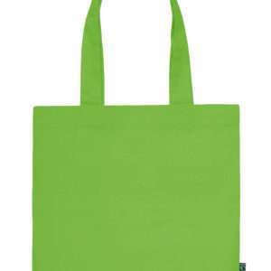 Grüne Stoff-Einkaufstasche mit langen Tragehenkeln und Fairtrade-Label