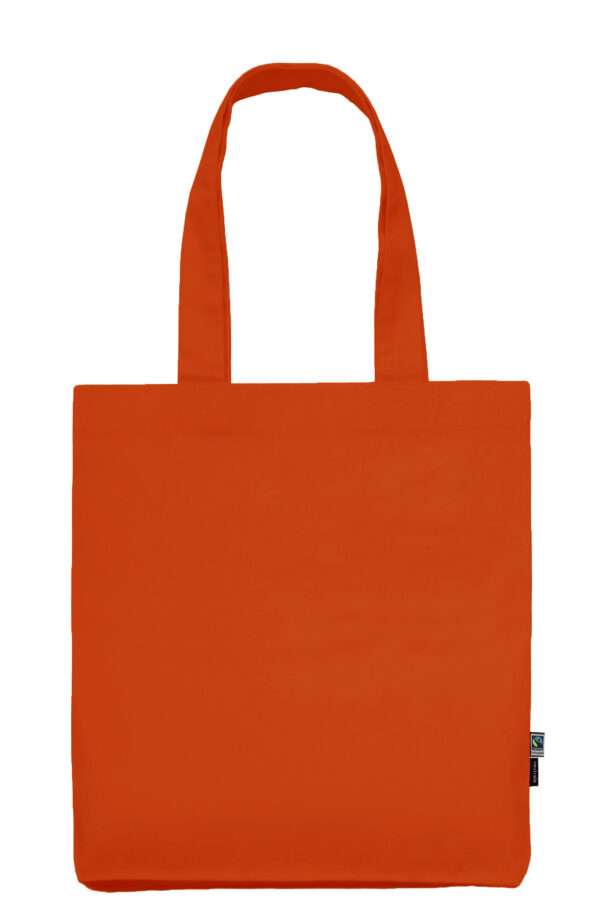 Oranger Baumwoll-Einkaufsbeutel mit langen Henkeln und Fairtrade-Label