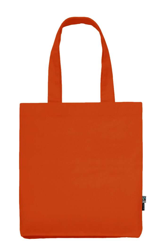 Oranger Baumwoll-Einkaufsbeutel mit langen Henkeln und Fairtrade-Label