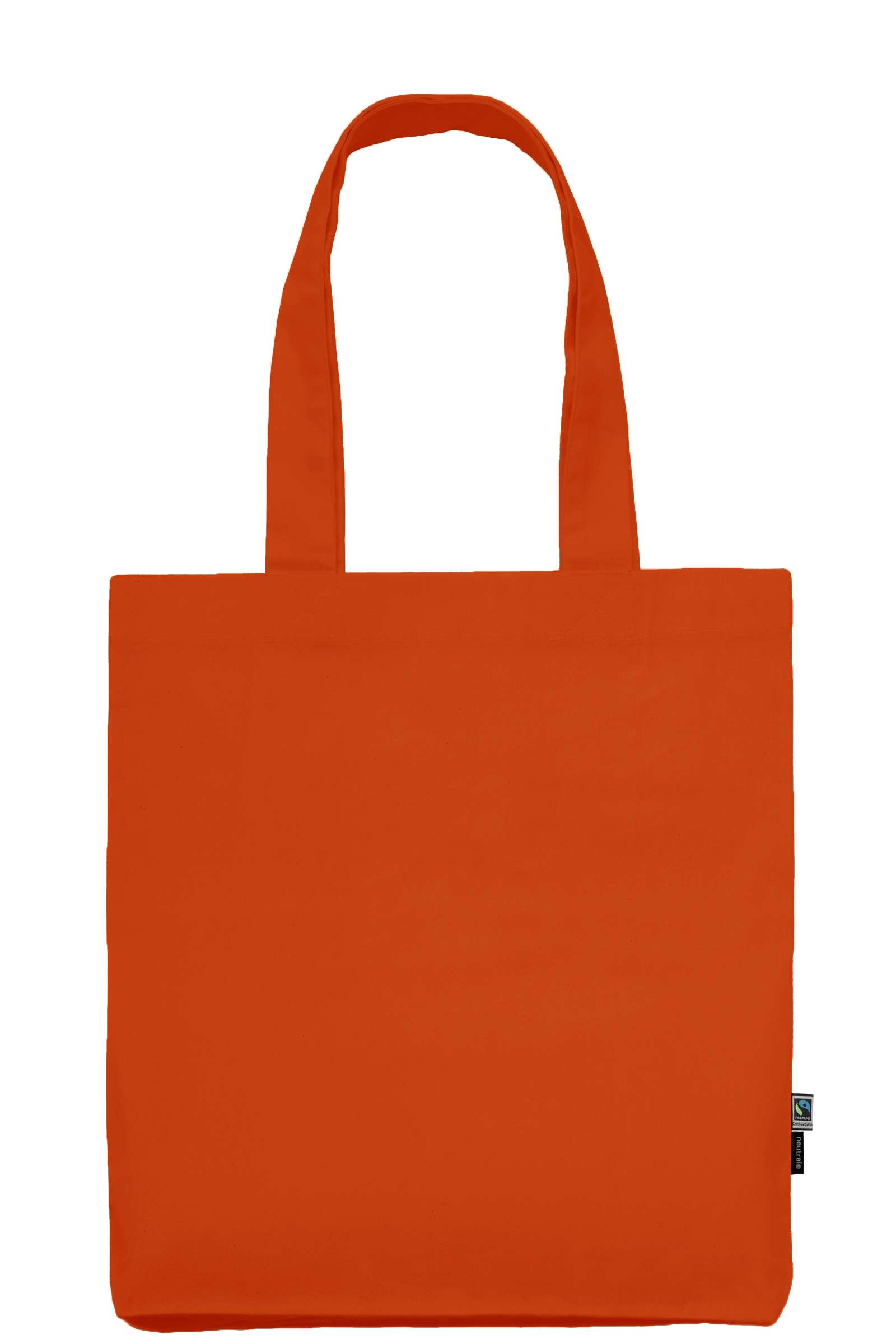 Oranger Baumwoll-Einkaufsbeutel mit langen Henkeln und Fairtrade-Label