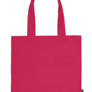 Helles pinkes Baumwoll-Einkaufsnetz mit langen Henkeln und Fairtrade-Label